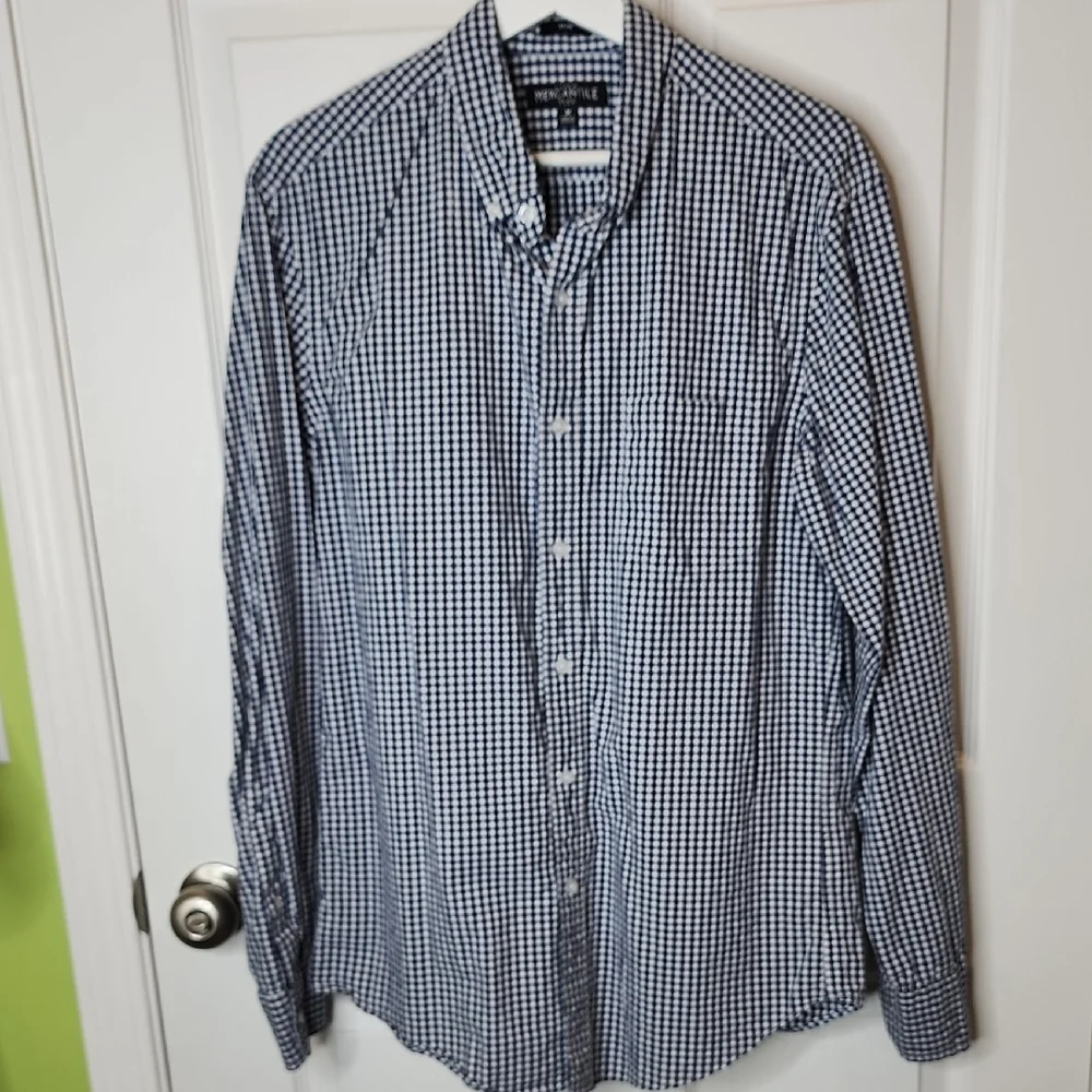 J. Crew Mercantile Navy & White Gingham Poplin Button Down Long Sleeve Medium